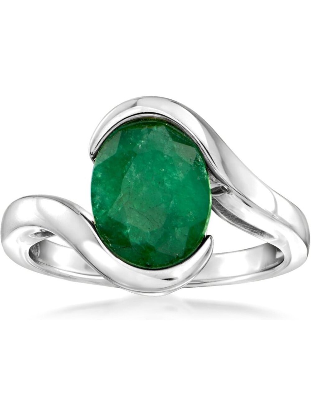 Stunning 2.70 Carat Emerald Swirl Ring in Elegant Sterling Silver Setting